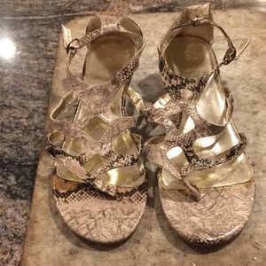 Brown/beige size 8M snakeskin design sandals.